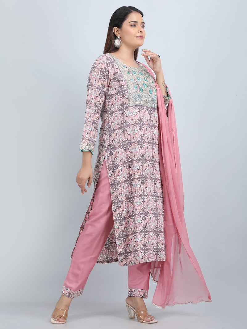 Shifory Floral Print Peach Kurti Pant & Dupatta Set for Women - Image 3